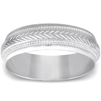 Pompeii3 | 6mm Mens 10K White Gold Brushed Hand Carved Pattern Wedding Band Size Selectable,商家Premium Outlets,价格¥3228