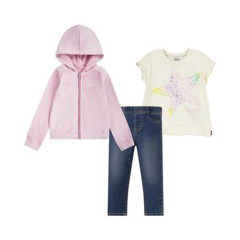 商品Levi's | Toddler Girls Full Zip Hoodie, T-shirt and Jeans, 3 Piece Set,商家Macy's,价格¥492图片
