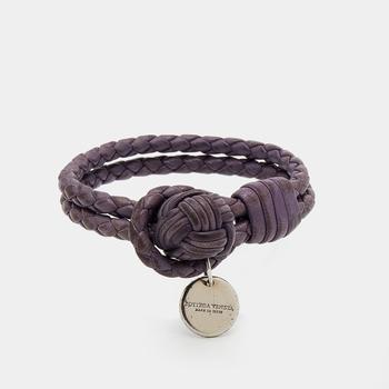 推荐Bottega Veneta Sterling Silver Intrecciato Purple Double Knot Leather Bracelet商品