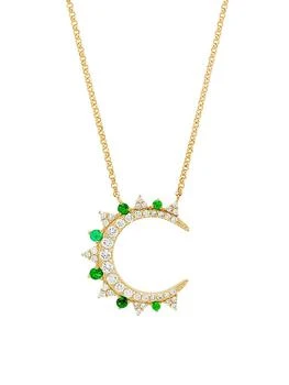 Saks Fifth Avenue Collection | 14K Yellow Gold, Emerald & 0.37 TCW Diamond Crescent Moon Pendant Necklace,商家Saks Fifth Avenue,价格¥15482