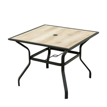 Streamdale Furniture | Streamdale Square Metal Patio Table with Umbrella Hole & Wood-Look Top,商家Premium Outlets,价格¥2002