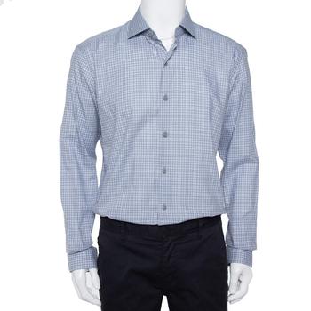 zegna 衬衫, [二手商品] Zegna | Ermenegildo Zegna Grey Check Patterned Cotton Button Front Shirt XL商品图片 3.2折