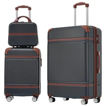 BreeBe | Hardshell Luggage Sets 3 Pieces with TSA Lock Black ABS Spinner Suitcase and Cosmetic Case,商家Premium Outlets,价格¥1662