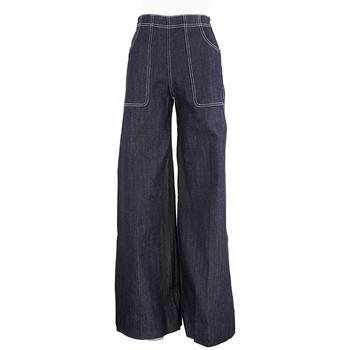 商品Burberry Topstitched Wide Leg Denim Jeans图片