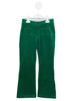 推荐Mini Rodini Pine Green Flared Pants In Organic Cotton Ribbed Design商品