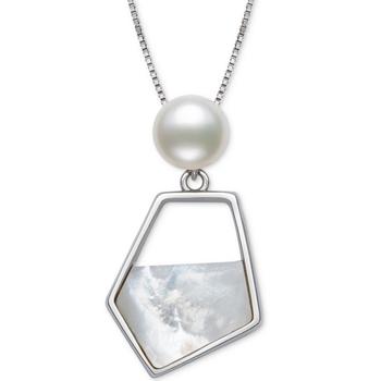 Belle de Mer | Cultured Freshwater Pearl (7mm) & Mother-of-Pearl Freeform 18" Pendant Necklace in Sterling Silver商品图片,2.5折