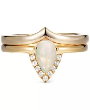 Macy's | 2-Pc. Set Emerald (5/8 ct. t.w.) & White Topaz (1/20 ct. t.w.) V Halo Ring & Fitted Band in Gold-Plated Sterling Silver (Also in Aquamarine & Opal),商家Macy's,价格¥589