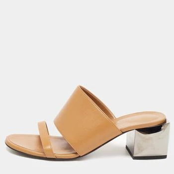 推荐Hermes Brown Leather Block Heel Sandals Size 38商品
