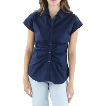推荐Lauren Ralph Lauren Womens Shirred Point-Collar Button-Down Top商品