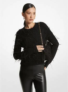 推荐Feather Embellished Merino Wool Blend Cropped Sweater商品