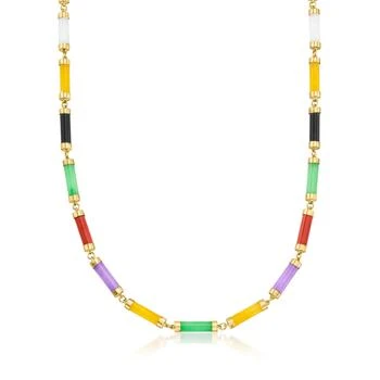 Ross-Simons | Ross-Simons Multicolored Jade Cylinder-Link Necklace in 18kt Gold Over Sterling,商家Premium Outlets,价格¥2259