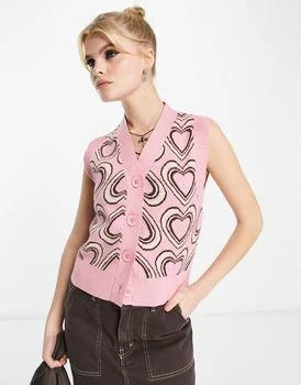 VIOLET ROMANCE | Violet Romance sleeveless cardigan co-ord in heart print,商家ASOS,价格¥147