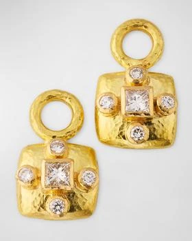 Elizabeth Locke | 19K Yellow Gold Cushion Gordon Bezel Earring Pendants with Diamonds,商家Neiman Marcus,价格¥31131