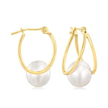 Ross-Simons | Ross-Simons 8-9mm Cultured Pearl Double-Hoop Earrings in 14kt Yellow Gold,商家Premium Outlets,价格¥1152