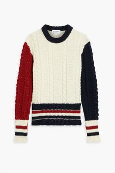Thom Browne | Color-block cable-knit wool and mohair-blend sweater商品图片,6折