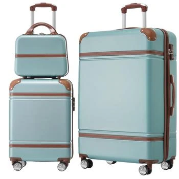 BreeBe | Lightweight Hardshell Luggage Sets 3 Pieces with TSA Lock, Green, 100% ABS, 20'+28' Spinner Suitcases and Cosmetic Case,商家Premium Outlets,价格¥1662