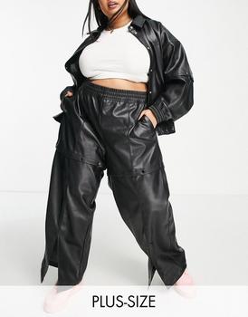 adidas plus, Adidas | adidas Originals Plus faux leather pant with split hem and popper detail in black商品图片 7.9折起