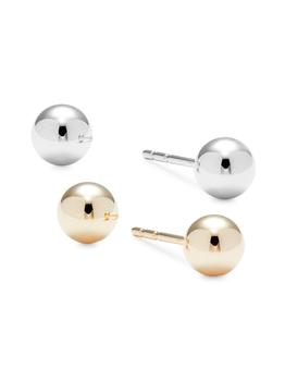 商品2-Pair 14K Two Tone Gold Ball Stud Earrings Set,商家Saks OFF 5TH,价格¥555图片