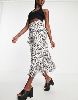 Topshop | Topshop ruffle midi skirt in zebra print商品图片,4.8折