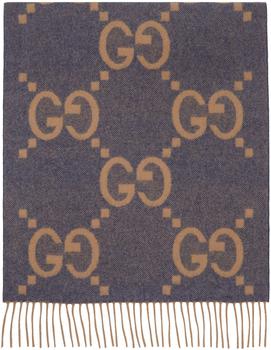 Gucci | Blue & Beige GG Cashmere Jacquard Scarf商品图片,独家减免邮费
