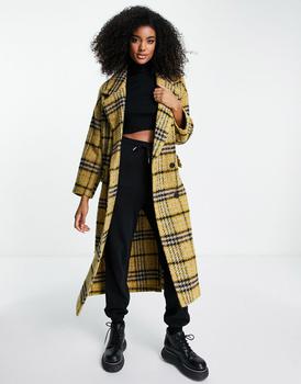 Topshop | Topshop oversized check long coat in yellow商品图片,