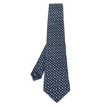 菲拉格慕经典款, [二手商品] Salvatore Ferragamo | Salvatore Ferragamo Navy Blue Printed Classic Silk Tie商品图片 5.4折