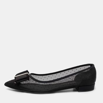 菲拉格慕芭蕾鞋, [二手商品] Salvatore Ferragamo | Salvatore Ferragamo Black Mesh Zeri Ballet Flats Size 38.5商品图片 