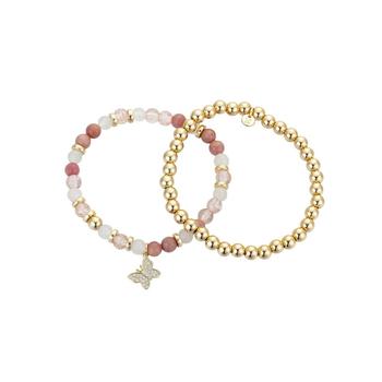 Unwritten | 14K Gold Flash-Plated Pink Stone And Gold Bead Butterfly Bracelet Duo商品图片,2.5折