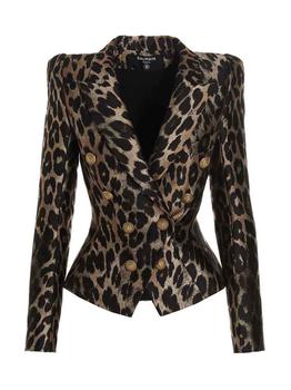 推荐Double breast leopard jacquard blazer jacket商品