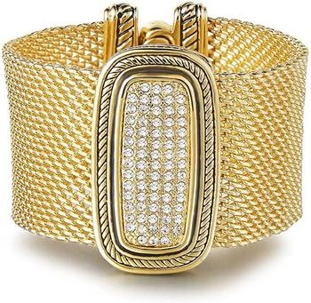Liv Oliver | 18k Gold Mesh Embellished Statement Bracelet,商家Premium Outlets,价格¥3703