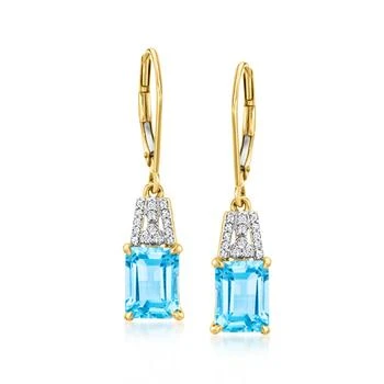 Ross-Simons | Ross-Simons Swiss Blue Topaz and . Diamond Drop Earrings in 18kt Yellow Gold,商家Premium Outlets,价格¥7071