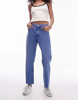 Topshop | Topshop cropped mid rise straight jeans with raw hems in bright mid blue,商家ASOS,价格¥139