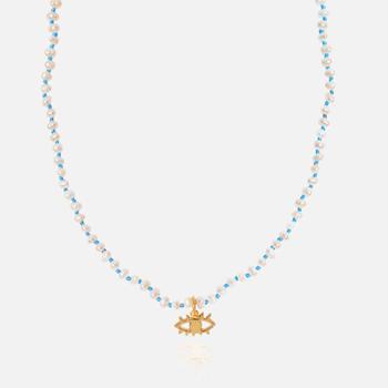 商品Hermina Athens Women's Wizard of Pearls Knotted Eye Necklace - Gold/Turquoise图片