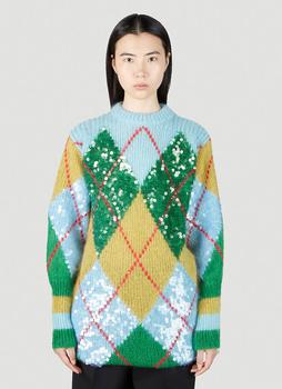 推荐Sequin Embellished Argyle Sweater in Blue商品