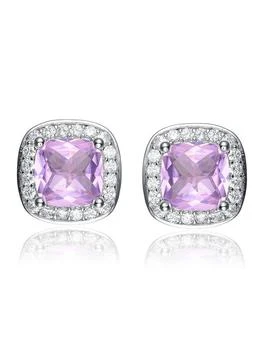 Rachel Glauber | White Gold Plated Square Stud Earrings With Pink Cubic Zirconia,商家Verishop,价格¥302
