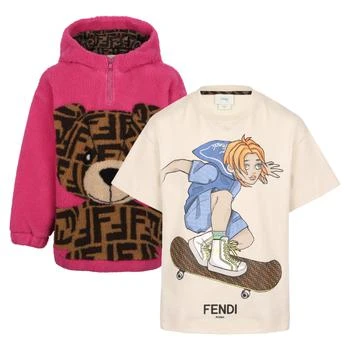 推荐Fendi bear fuxia wool hoodie and skateboard beige t shirt set商品