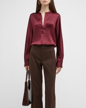 vince真丝, Vince | Band Collar Popover Silk Blouse商品图片 满$400减$100, 满减