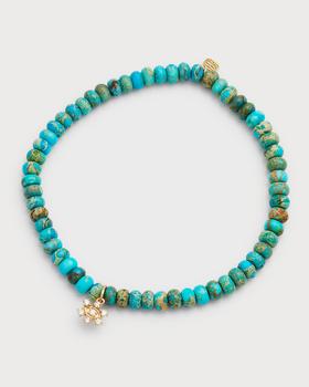 商品Sydney Evan | Natural Turquoise Smooth Rondelle Bracelet with Diamond Flower Charm,商家Neiman Marcus,价格¥4777图片