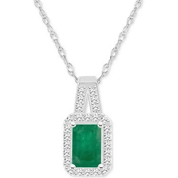 Macy's | Emerald (1/2 ct. t.w.) & Diamond (1/8 ct. t.w.) Halo 18" Pendant Necklace in Sterling Silver (Also in Ruby & Sapphire),商家Macy's,价格¥4490
