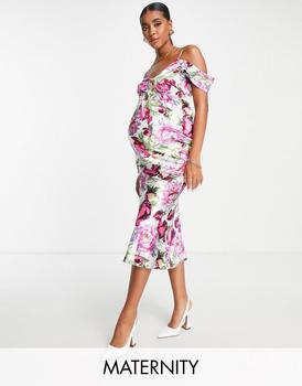 Iris & Ivy, Hope & Ivy Maternity | Hope & Ivy Maternity Kerry off shoulder printed dress in pink商品图片 
