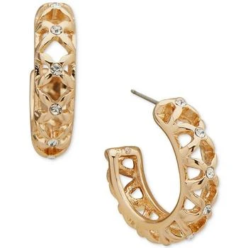 Anne Klein | Gold-Tone Crystal Mesh C Hoop Earrings, 3/5",商家Macy's,价格¥209