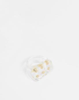 推荐ASOS DESIGN ring in clear plastic with gold balls商品