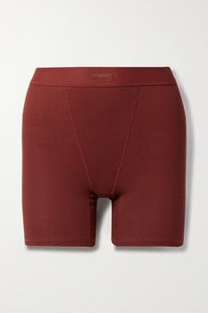SKIMS | Cotton Collection 罗纹棉质混纺平纹布平角短裤（颜色：sangria）商品图片,