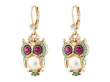 Betsey Johnson | Pearl Critters Owl Drop Earrings,商家Zappos,价格¥188