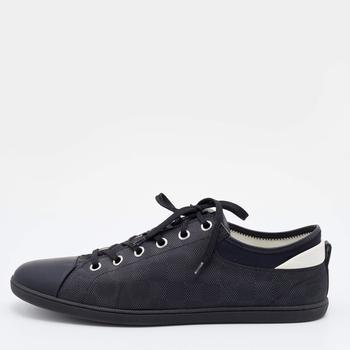 lv男鞋, [二手商品] Louis Vuitton | Louis Vuitton Black Graphite Damier Nylon And Leather Cap Toe Low Top Sneakers Size 45商品图片 5.7折