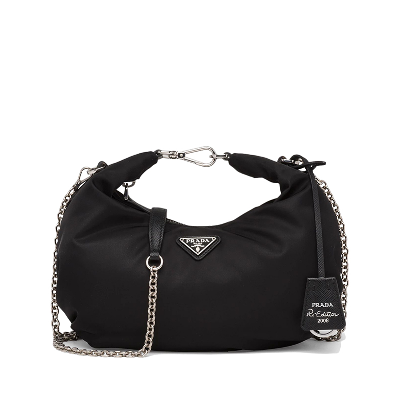 Prada | PRADA/普拉达 经典Re-Edition 2006系列 女士黑色尼龙材质涂珐琅金属三角形徽标皮革钥匙扣单肩斜挎手提包商品图片,额外9.5折, 包邮包税, 额外九五折