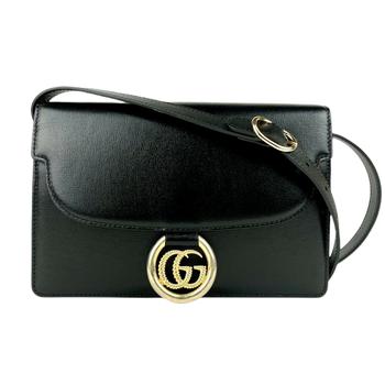 古驰托特包, Gucci | Gucci Women's Black Leather Flap Tote Shoulder Bag with Gold Interlocking G 589474 1000商品图片 满$250减$20, 满减