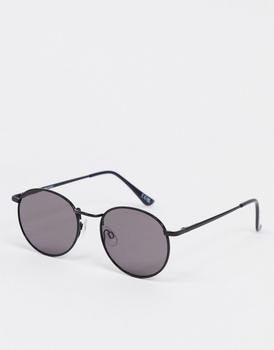推荐ASOS DESIGN metal round sunglasses in shiny black商品