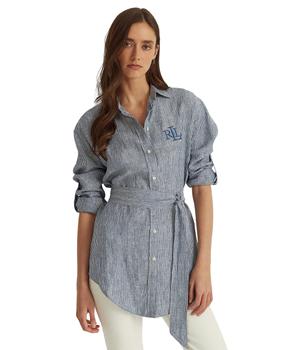 Ralph Lauren | Petite Striped Logo Linen Shirt商品图片,3.9折起