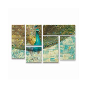 商品Danhui Nai Teal Peacock on Gold Multi Panel Art Set 6 Piece - 49" x 19"图片